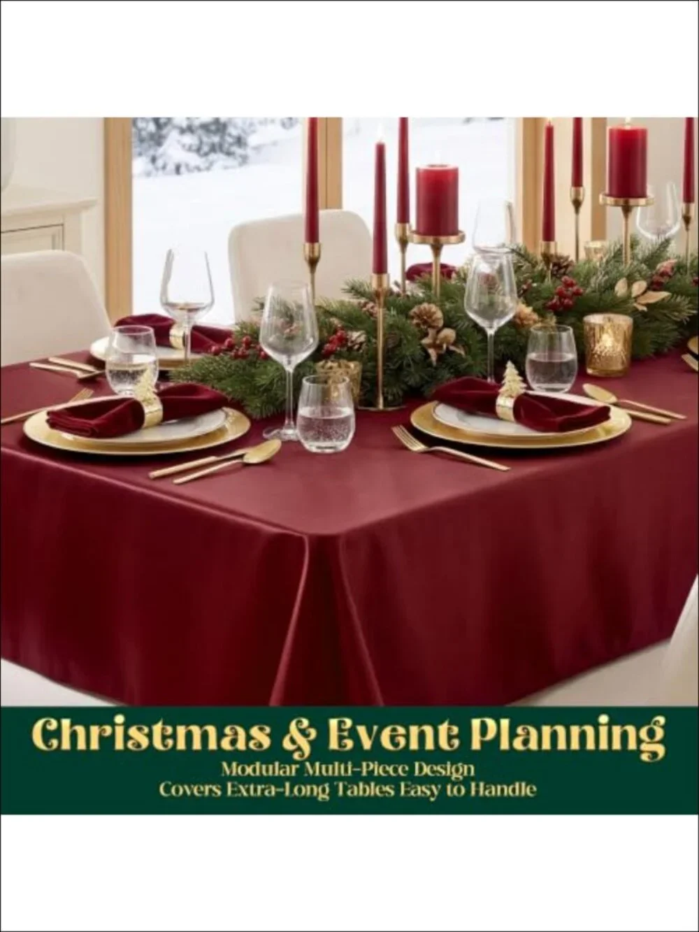 8 Pack Satin Tablecloth 58x102 Inch Overlay Seamless Design